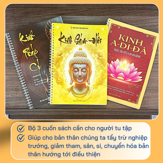 Bộ 3 cuốn sách ai cũng nên có khi tu tập tại gia: Kinh Sám Hối - Kinh Pháp Cú - Kinh A Di Đà