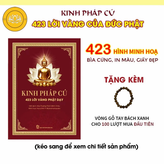 Sách Kinh Pháp Cú - in màu 423 hình minh họa bìa cứng cao cấp + tặng kèm vòng tay bách xanh