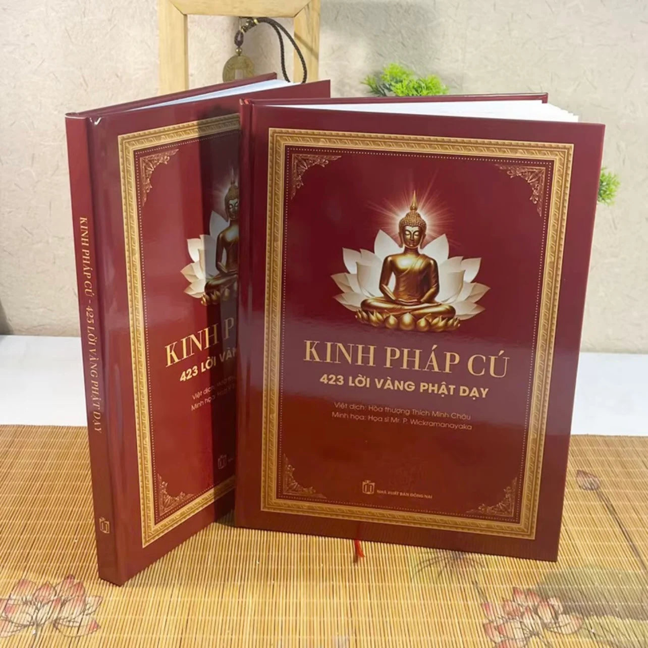 Sách Kinh Pháp Cú - in màu 423 hình minh họa bìa cứng cao cấp + tặng kèm vòng tay bách xanh