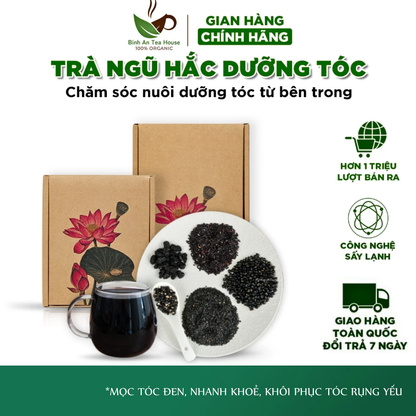 Trà Ngũ Hắc Thảo Mộc Thiên Nhiên - Hỗ trợ mọc tóc nhanh, giảm rụng tóc, đen tóc tự nhiên, Hộp 30 Gói
