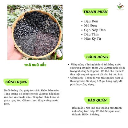 Trà Ngũ Hắc Thảo Mộc Thiên Nhiên - Hỗ trợ mọc tóc nhanh, giảm rụng tóc, đen tóc tự nhiên, Hộp 30 Gói