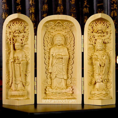 Bộ 3 tượng phật gấp gọn: Đức Phật A Di Đà - Quan Thế Âm Bồ Tát - Địa Tạng Vương Bồ Tát
