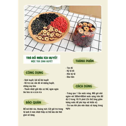 Mộc Trà Sinh Huyết, trà bổ máu ích huyết, trà bổ huyết, bồi bổ cơ thể