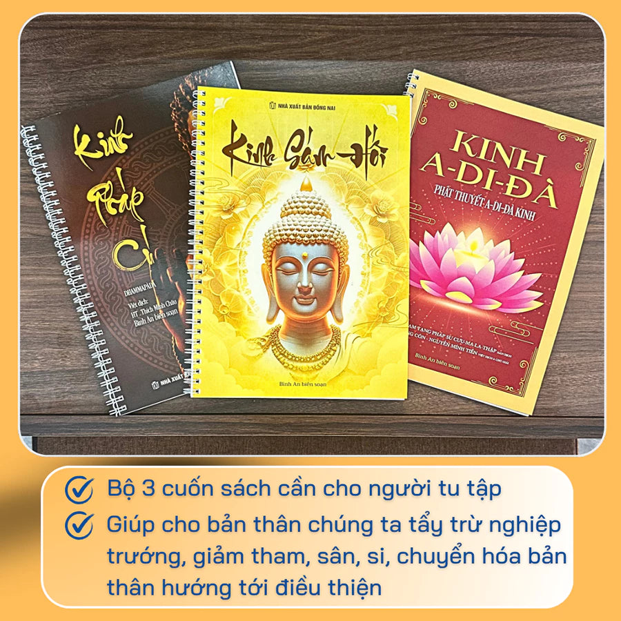 Bộ 3 cuốn sách ai cũng nên có khi tu tập tại gia: Kinh Sám Hối - Kinh Pháp Cú - Kinh A Di Đà